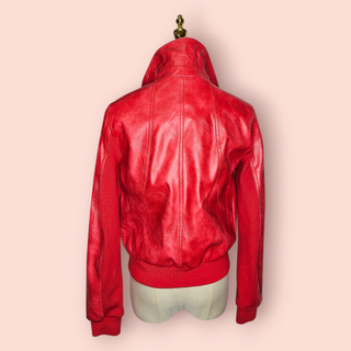 DESIGUAL - FIRE RED FAUX LEATHER BOMBER JACKET est. RRP $260
