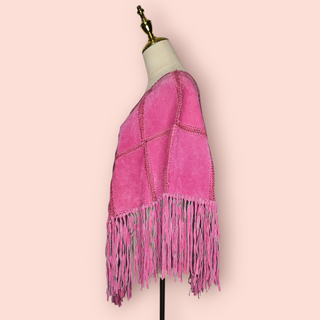 WILSONS LEATHER - Pink Suede and Crochet Suede Fringe Poncho NWT