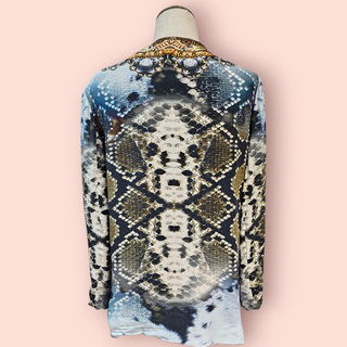 CAMILLA - Snakeskin Silk Casual Lightweight Swarovski Crystal Embellished Jacket Est. RRP $699