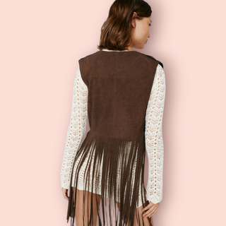 NASTY GAL - PREMIUM SUEDE AND CROCHET PATCHED FRINGED VEST AND SHORTS BNWT RRP $808 AS SET