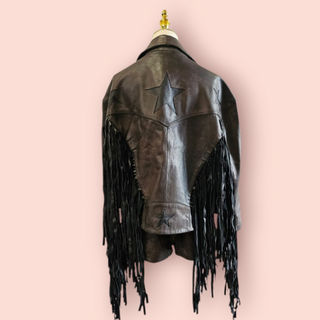 NASTY GAL - REAL LEATHER DISTRESSED STAR CUT OUT FRINGE JACKET & SHORTS  BNWT - SET RRP $840