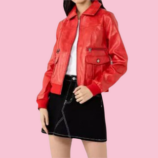DESIGUAL - FIRE RED FAUX LEATHER BOMBER JACKET est. RRP $260