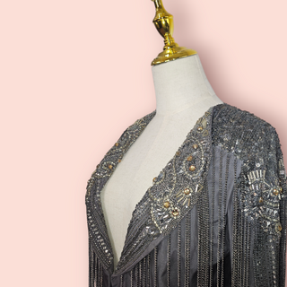 HAUTE HIPPIE - EMBELLISHED WITH FRINGED CHAIN 100% SILK JACKET RRP $670