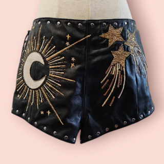NASTY GAL-STAR & MOON EMBROIDED LEATHER JACKET & MATCHING SHORTS SET NWT RETAIL $1700