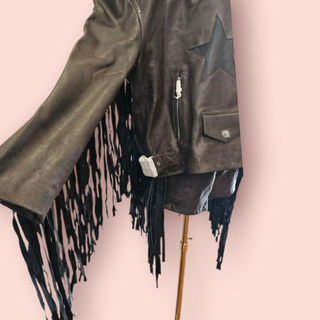 NASTY GAL - REAL LEATHER DISTRESSED STAR CUT OUT FRINGE JACKET & SHORTS  BNWT - SET RRP $840