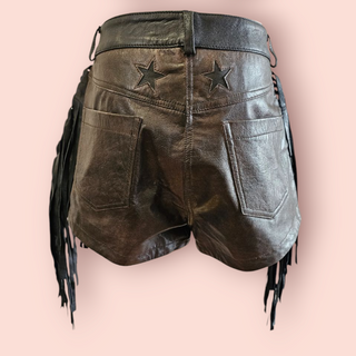 NASTY GAL - REAL LEATHER DISTRESSED STAR CUT OUT FRINGE JACKET & SHORTS  BNWT - SET RRP $840