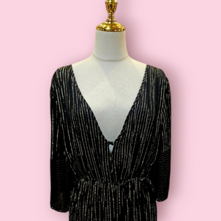 CHASING UNICORNS - BLACK & GOLD LUREX THREAD MAXI DRESS est.RRP $540