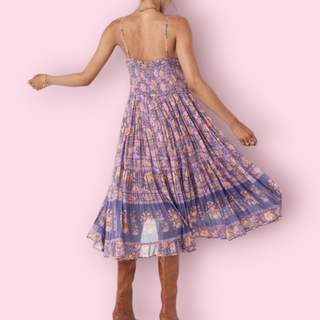 SPELL - JUNIPER SHIRRED STRAPPY DRESS IN VIOLET Est. Retail Price $289