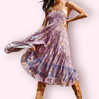 SPELL - JUNIPER SHIRRED STRAPPY DRESS IN VIOLET Est. Retail Price $289