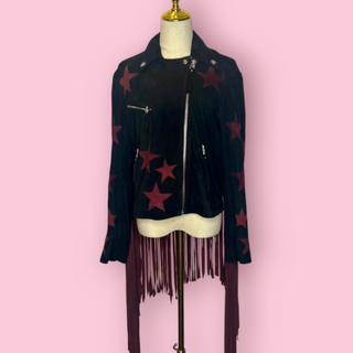 NASTY GAL - SUEDE FRINGED STAR BIKER JACKET BNWT RRP $899