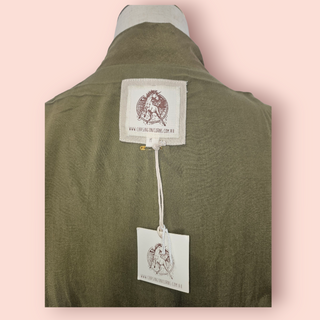 CHASING UNICORNS - Olive Green 100% Silk Casual Fringe Jacket est RRP $429 NWT