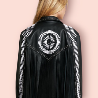 NASTY GAL - REAL LEATHER EMBROIDED FRINGE BIKER JACKET RRP $1194 BNWT