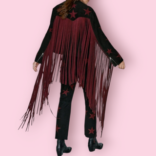 NASTY GAL - SUEDE FRINGED STAR BIKER JACKET BNWT RRP $899