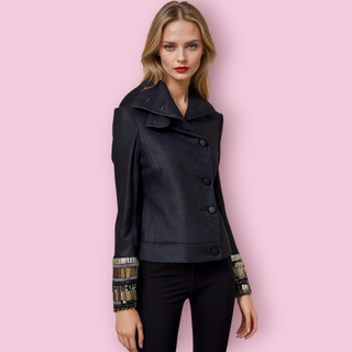 SASS & BIDE - 'HERE WE GO AGAIN' WOOL BLEND EMBELLISHED Jacket with Peter Pan Collar est RRP $1120