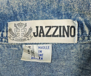 VINTAGE - 80'S DENIM ACID WASH EMBELLISHED CROPPED DENIM JACKET