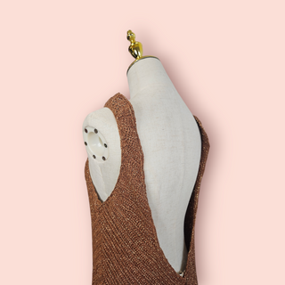 CHASING UNICORNS - CROTCHET BROWN DRESS WITH GOLD METALLIC THREAD & TURQUOISE FRINGE BEADING Est. Retail Price $340 BNWT