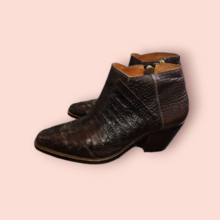 FREE PEOPLE - EMMETT WESTERN WOVEN BROWN ANKLE BOOTS RRP $238