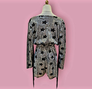 NASTY GAL - 'STAR SEQUIN PLUNGE NECK FRINGE ROMPER' Est. retail Price $230