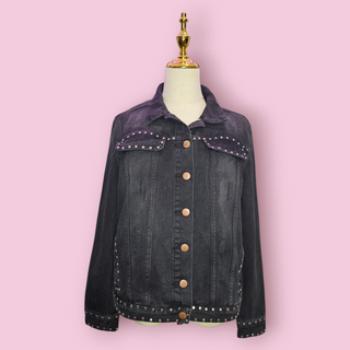 ONE TEASPOON - "ROCK N ROLLA" Black studded Denim Jacket RRP $219
