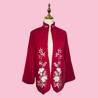 VINTAGE - MERLOT VELVET Handstitched EMBROIDERED Lightweight JACKET