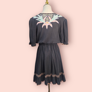CHASING UNICORNS - 70,s Inspired Handmade Embroidered Cotton Mini Dress RRP $349