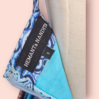 HEMANT & NADITA - Embellished Turquoise Multicolour Maxi Dress with off the Shoulder Sleeves Est. RRP $579