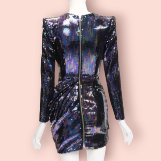 ALEX PERRY - IRIS PETROL BLUE SEQUINS SHOULDER PADDED DRAPED MINI DRESS IN PETROL BLUE RRP $6940