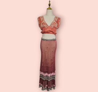 CHASING UNICORNS - Crochet Midi Slip On Skirt with Flower Embroideries est. RRP $230