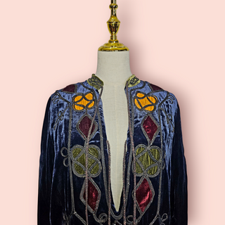 CHASING UNICORNS - 'ALL ALONG THE WATCHTOWER' silk velvet tunic in royal midnight blue NWT Est. RRP $680
