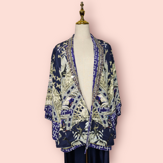 CAMILLA - 'A LITTLE PAST TWILIGHT' Silk Coat Short Front Long Back est. RRP $799 NWT