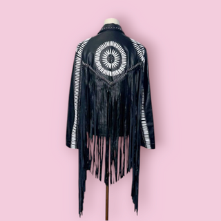 NASTY GAL - REAL LEATHER EMBROIDED FRINGE BIKER JACKET RRP $1194 BNWT