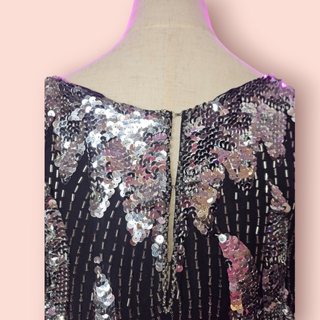 VINTAGE - 80s HAND SEWN SEQUIN AND BEAD EMBELLISHED SILK DRESS