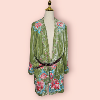CHASING UNICORNS - 'ONE NIGHT IN HEAVEN' Silk Velvet & Embroidered Short Housecoat  RRP $592 NWT (current season)