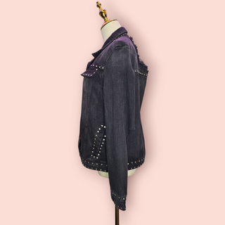 ONE TEASPOON - "ROCK N ROLLA" Black studded Denim Jacket RRP $219