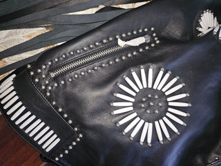 NASTY GAL - REAL LEATHER EMBROIDED FRINGE BIKER JACKET RRP $1194 BNWT