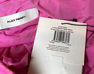 ALEX PERRY - OPEN BACK DRAPE MINI JERSEY DRESS Candy Est. RRP $980 NWT
