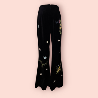 CHASING UNICORNS - 'BURN IT DOWN' Velvet Handsewn Embroidered Flared Pants est. RRP $420 NWT