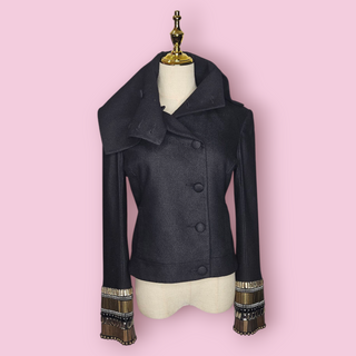 SASS & BIDE - 'HERE WE GO AGAIN' WOOL BLEND EMBELLISHED Jacket with Peter Pan Collar est RRP $1120