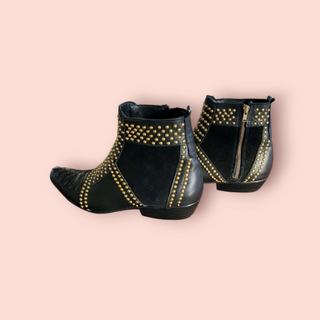 ANINE BING - CHARLIE BLACK STUDDED GOLD EMBELLISHED LEATHER AND SUEDE ANKLE BOOTS est. RRP $700