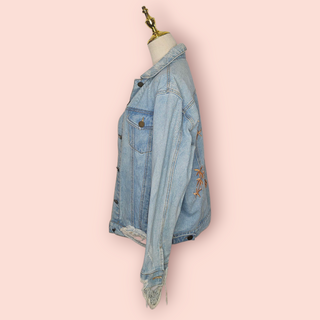 JAGGER & THE GYPSY - ONE WAY - DENIM PATCHED DISTRESSED TIGER DENIM JACKET