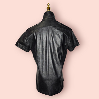 VINTAGE - REAL LEATHER BLACK TOP With Contrast Red Trimming