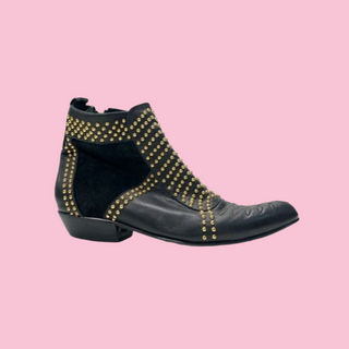 ANINE BING - CHARLIE BLACK STUDDED GOLD EMBELLISHED LEATHER AND SUEDE ANKLE BOOTS est. RRP $700