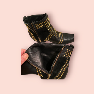 ANINE BING - CHARLIE BLACK STUDDED GOLD EMBELLISHED LEATHER AND SUEDE ANKLE BOOTS est. RRP $700