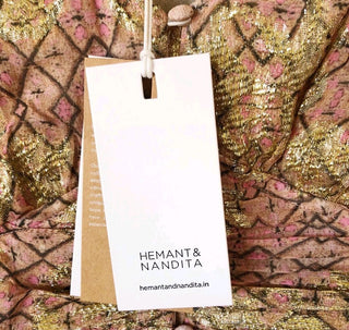 HEMNANT & NANDITA - 'NOOR' V-neck Metallic Gold Boho Dress RRP $649 NWT