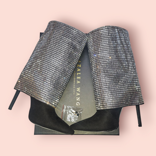 AZALEA WANG - "MILLONIA" SILVER FOLD OVER DIMONTE SUEDE BOOTS RRP $238 NWT