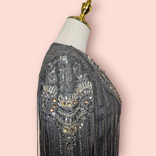 HAUTE HIPPIE - EMBELLISHED WITH FRINGED CHAIN 100% SILK JACKET RRP $670