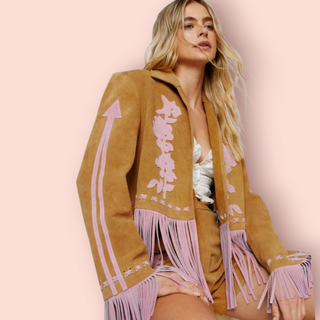 NASTY GAL - REAL SUEDE FLOWER DETAIL JACKET RRP $540 NWT