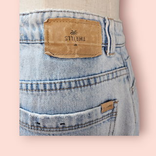 THRILLS - Light Denim High Waisted Raw Hem Skirt RRP $107