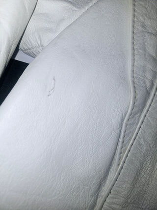 VINTAGE - 80S LEATHER OFF WHITE BOWIE STYLE JACKET