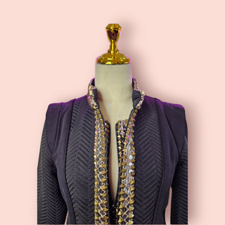 IXIAH - RARE DOUBLE FRONT ZIP EMBELLISHED BLAZER est. RRP $720
